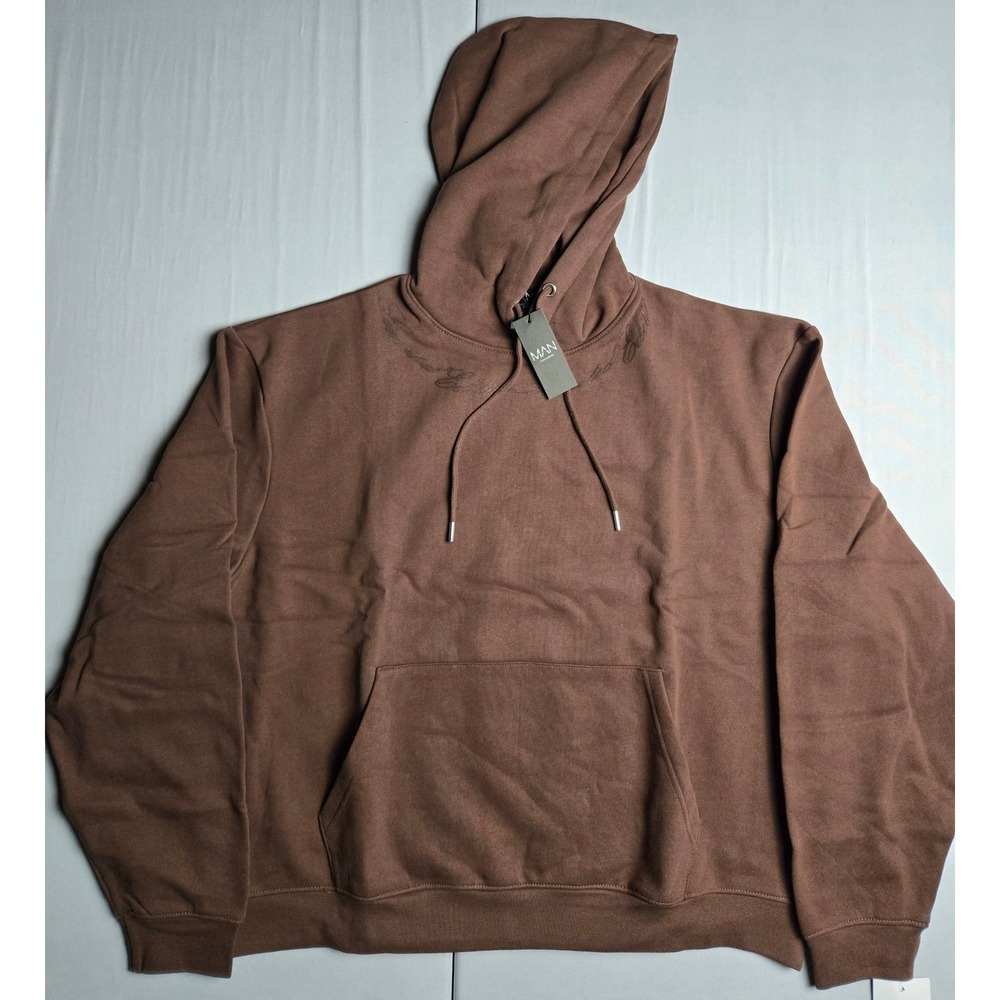 BoohooMAN Mens Limited Edition Graphic Hoodie Brown Angel Cherub Dove Large NWT